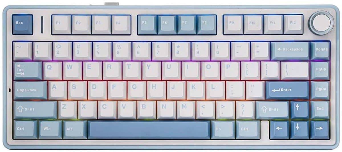 AULA F75 Mechanisch Toetsenbord RGB - Blue/White/Dark Blue - Gray Wood Switch V3