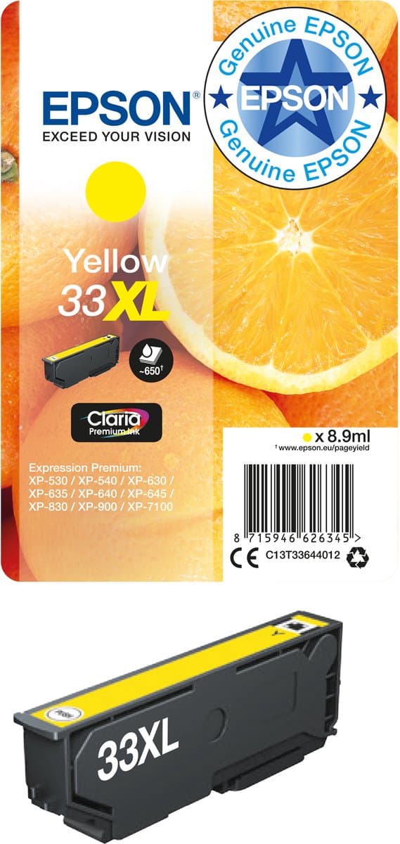 Epson Oranges 33XL Claria premium inkt, geel, enkelverpakking