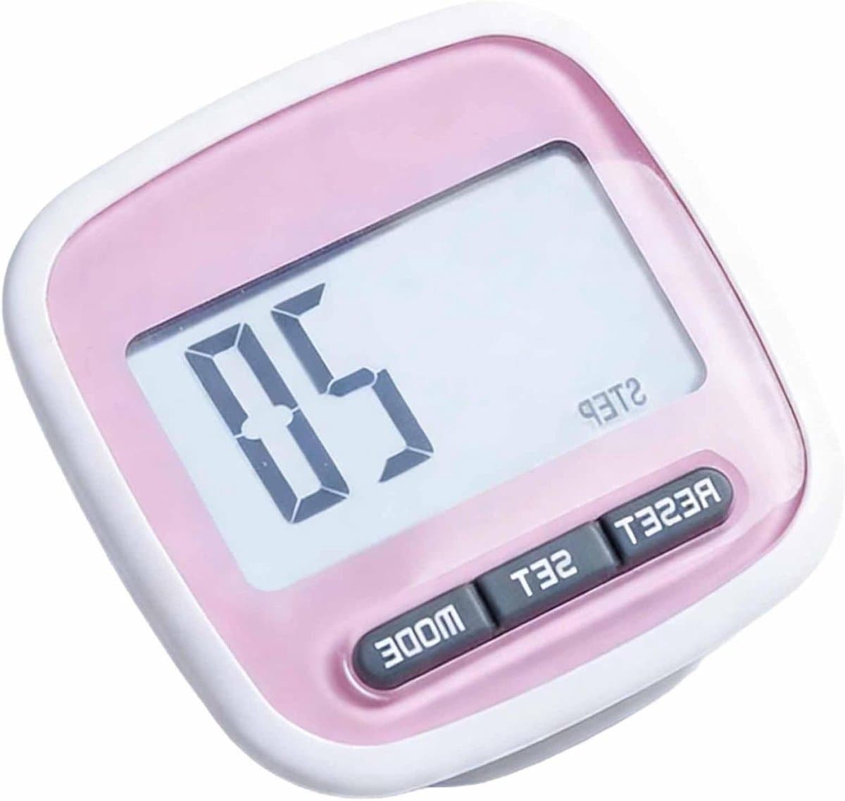 Stappenteller - Fitness tracker - Activiteit meten - Groot display - 5 x 5 x 2.5 cm - Roze