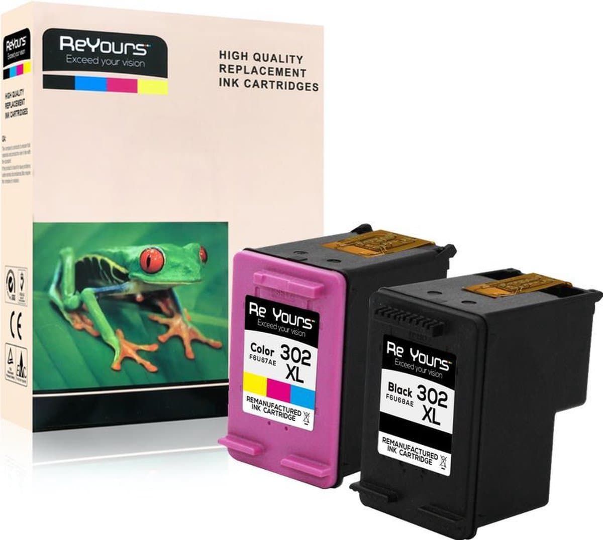 ReYours® remanufactured Inktcartridge compatible voor HP 302XL Zwart (20ml) en Kleur (18ml) - 1set- met chip - inktniveau weergeven