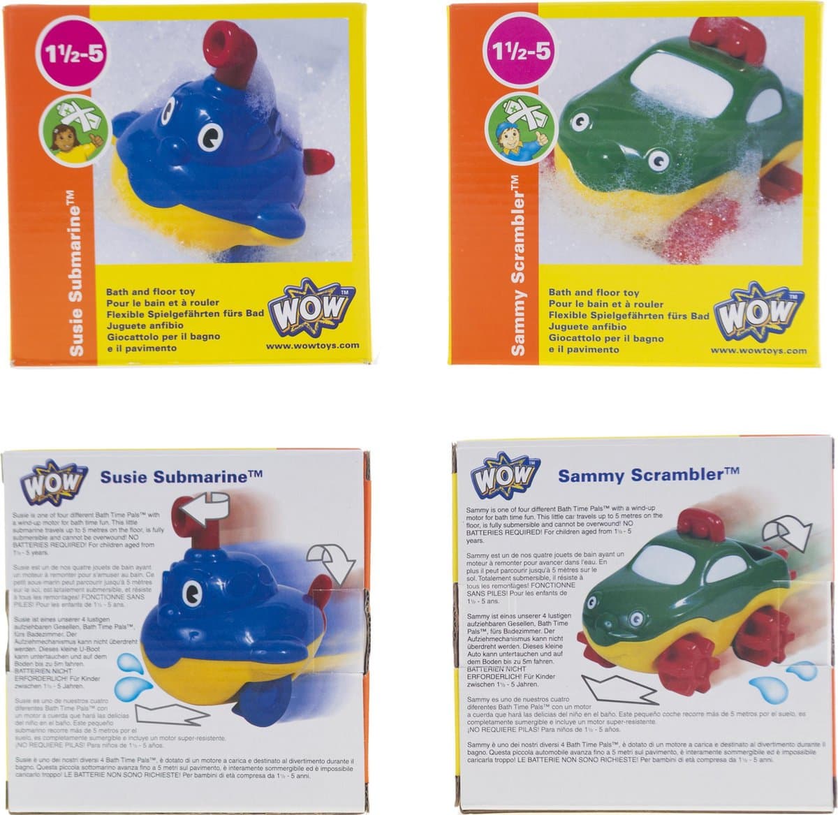 WOW Toys Badspeelgoed - Duikboot en waterauto - 2 stuks - 1-5 jaar