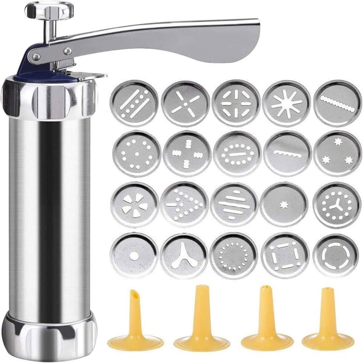Peysaitr - Koekjesvorm Set - Koekjespistool - DIY Bakgereedschap - 2 in 1 Koekjespers en garneerspuit - Aluminium - Inclusief 20 Vormpjes en 4 Spuitmondjes