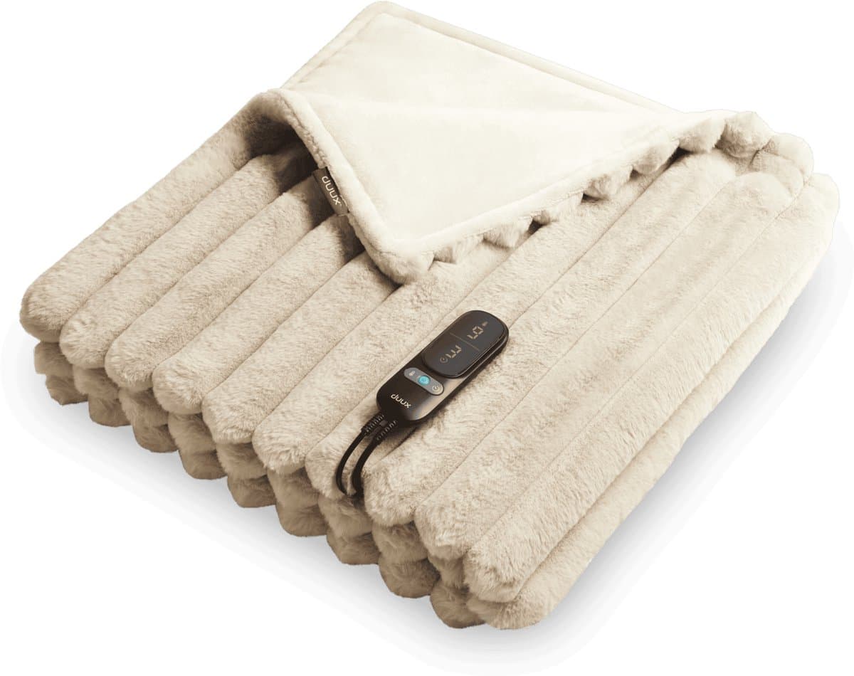 Duux Yentl Striped Elektrisch Warmtedeken 200x200 cm – 9 standen – Beige