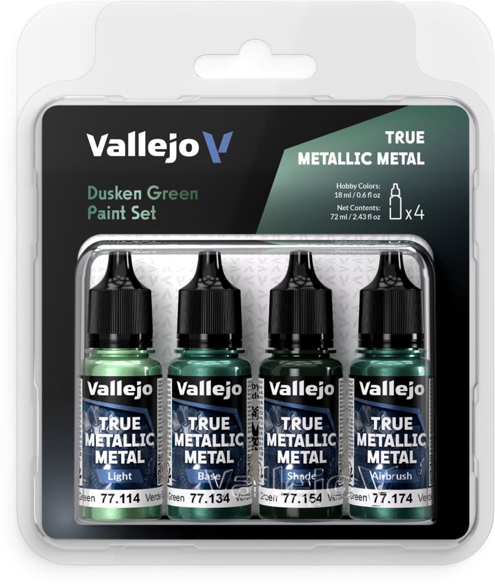 Vallejo Hobbyverf Acrylverf - 77257 True Metallic Metal - Schemer Groen Kleurenset - Acryl Set - 4x Verf set - 4x 18 ml