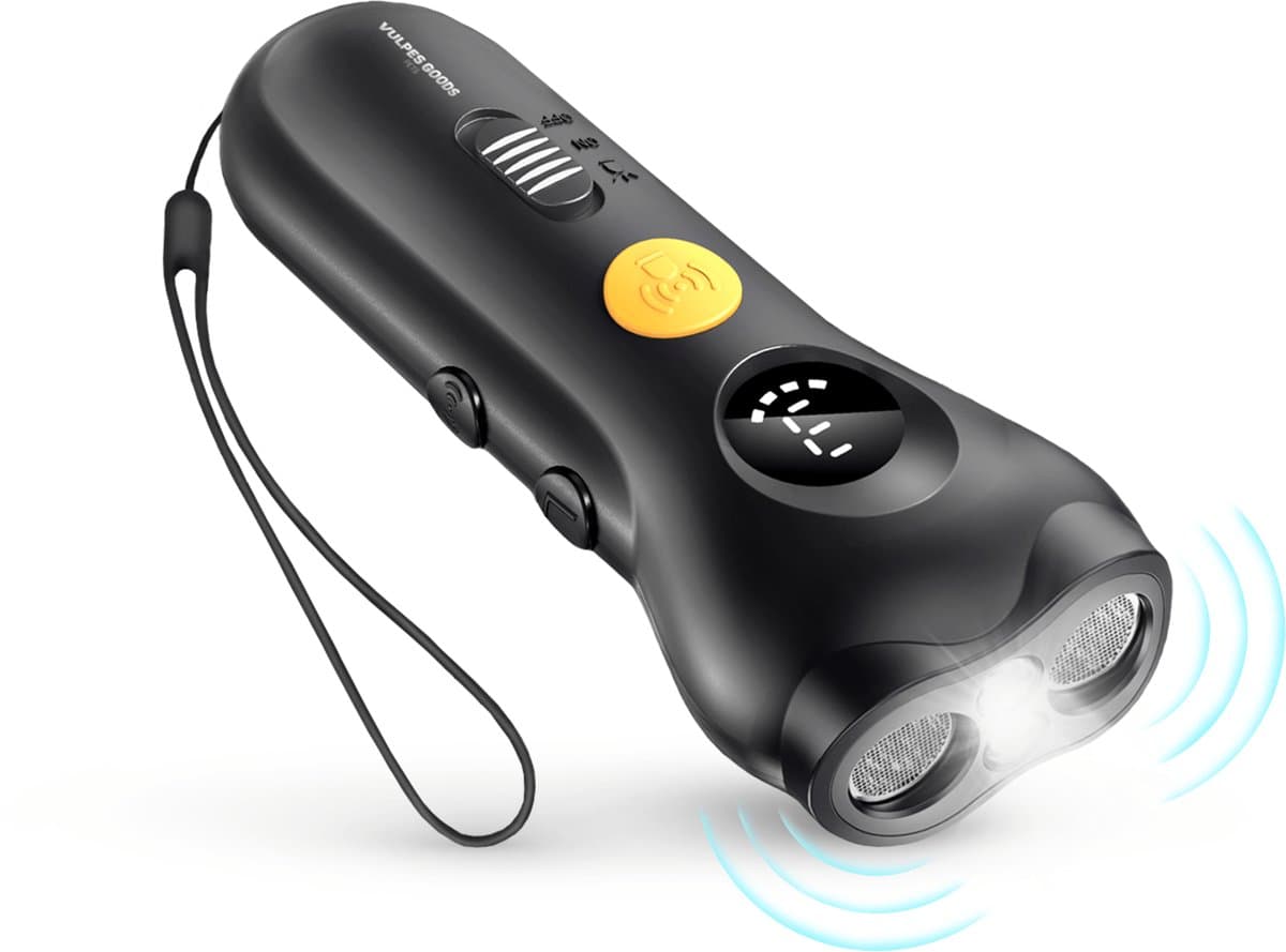 Vulpes Goods® Pets - Ultrasone Anti Blaf Apparaat - 5-in1 Anti Blaf Apparaat Elite - 3 Variable Ultrasone Frequenties - 15m bereik - met Zaklamp en Polskoord - USB-C Oplaadbaar - Diervriendelijk & Effectief - Luxe Hondentrainer - Nieuw!