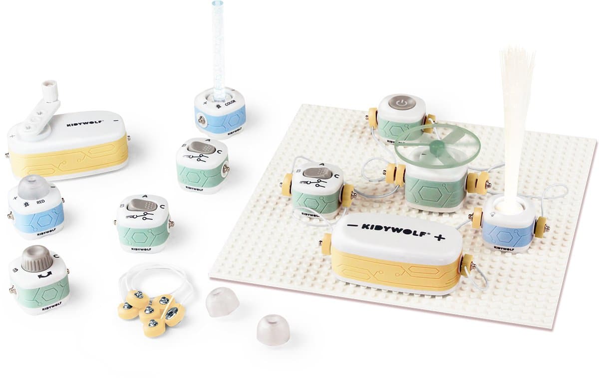 KIDYWOLF KIDYELEC STARTER – Educatieve Elektriciteitsset voor Kinderen met 11 Onderdelen & 99 Opstellingen