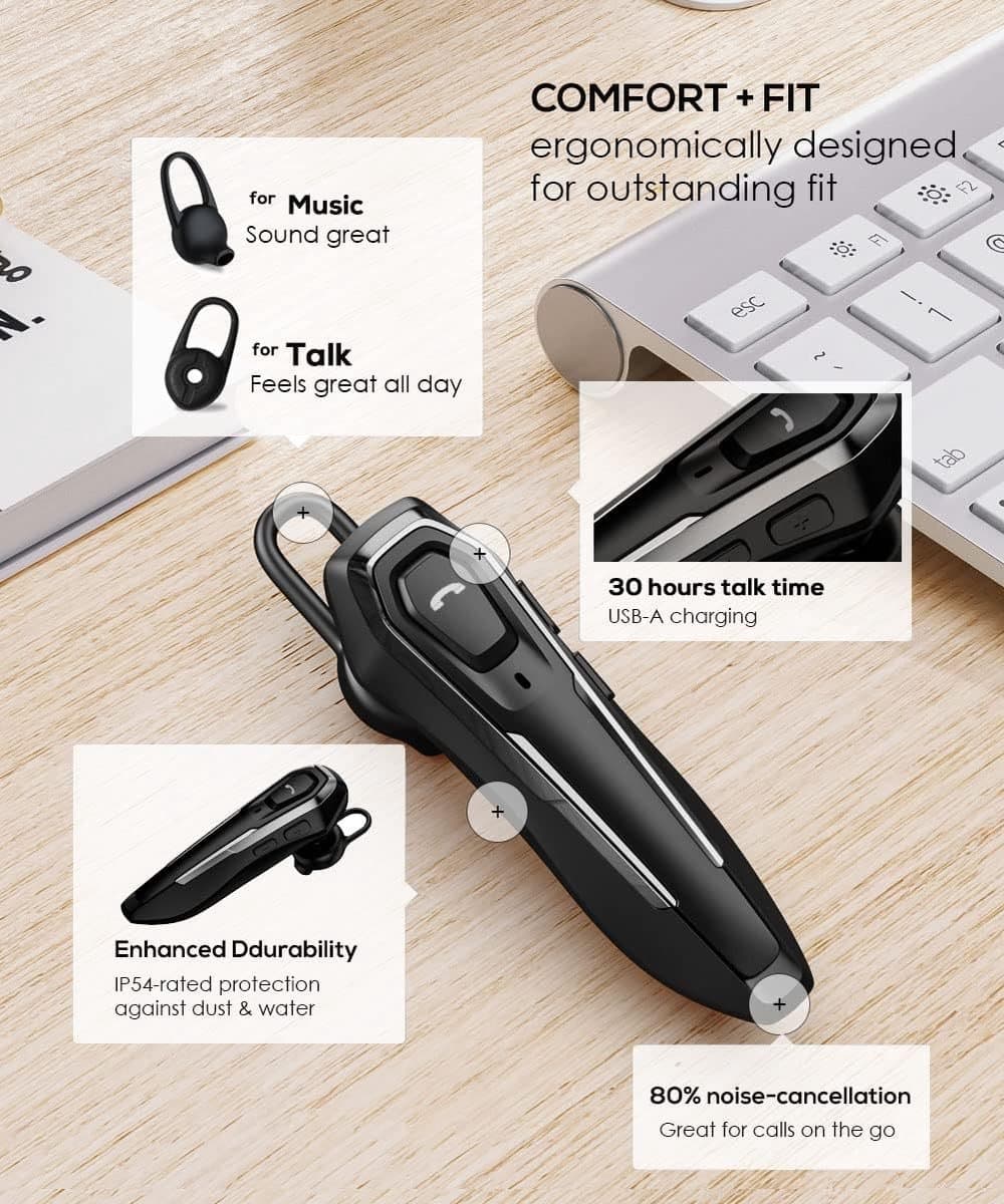 Draadloze Bluetooth Headset met Noise Cancelling - Lange Batterijduur en Mute Functie