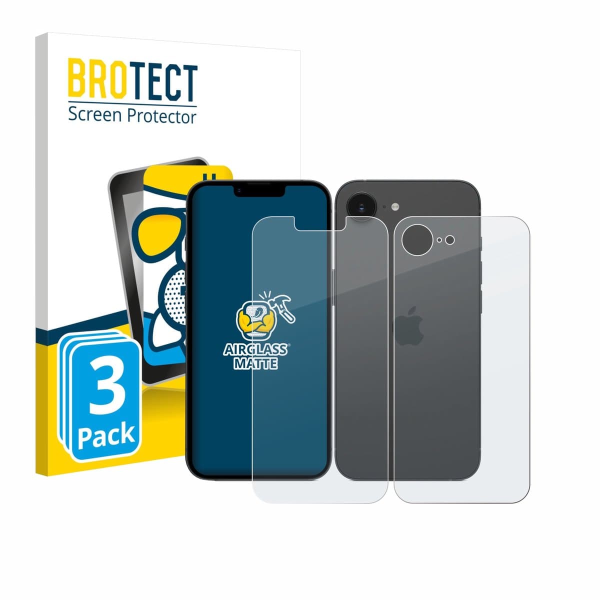 BROTECT - Screenprotector voor Apple iPhone 17e (Voor+Achter) - Folie Beschermfolie Beschermglas matte 3 Stuks