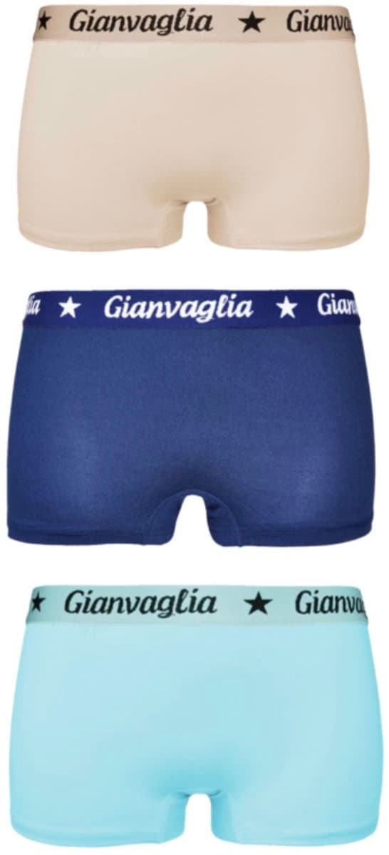 Gianvaglia 8037 Dames Boxershorts – Set van 3 - Korte Pijp - Beige/Blauw/Turquoise - 2XL
