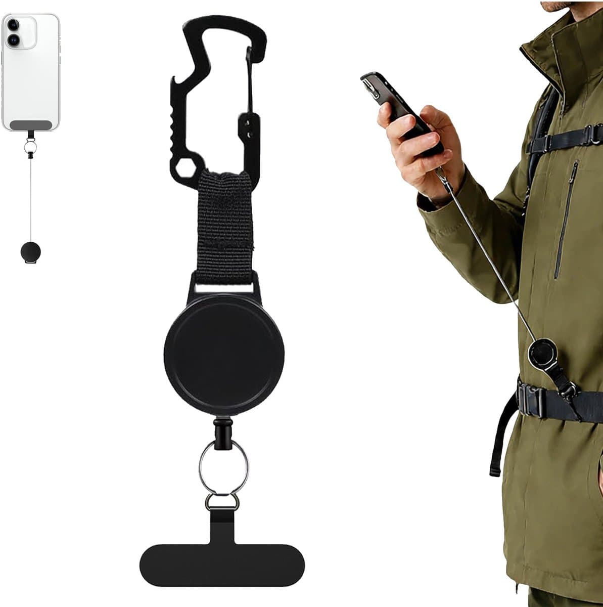 1 stuk anti-diefstal telefoonkoord - uitschuifbare anti-diefstal telefoonhouder met uittrekbare sleutelhanger, telefoonkoord met karabijnhaak, telefoonaccessoires voor reizen en wandelen