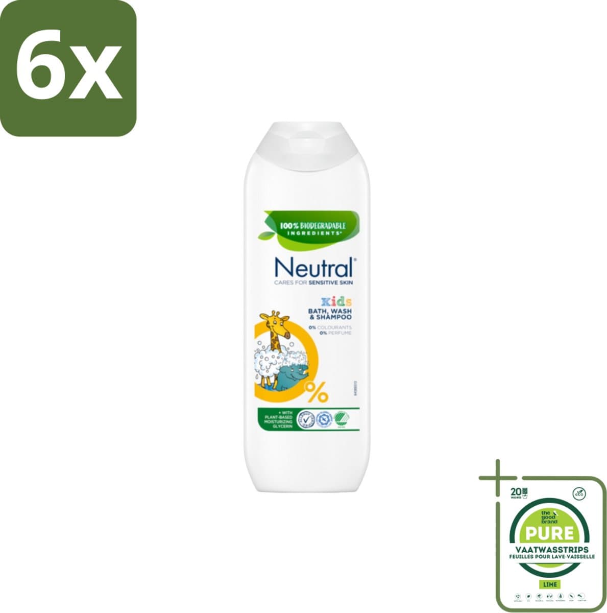 Neutral Kids – Douchegel – Bath, Wash & Shampoo – 250 ml - Voordeelverpakking - 6 stuks - Kinderhuid verzorging - Kinderbad