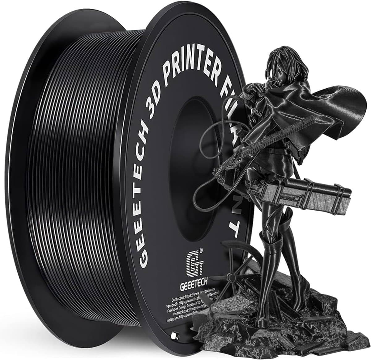 Geeetech PLA Filament Zwart 1.75mm – 1KG 3D Printer Filament – Hoge Precisie – Geschikt voor FDM 3D Printers – Sterk & Betrouwbaar
