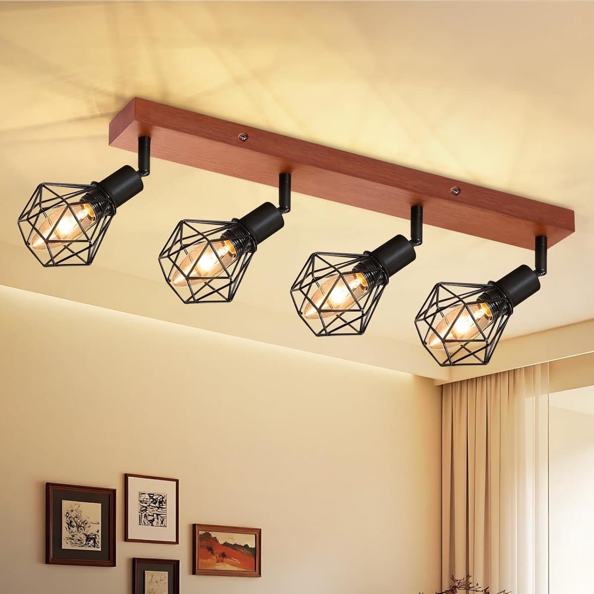 Glitzerlife - Plafondspot Plafondlamp - draaibaar en kantelbaar - 4xE14 fitting - opbouwspots - dimbaar - metaal en hout - Ø14cm - zwart
