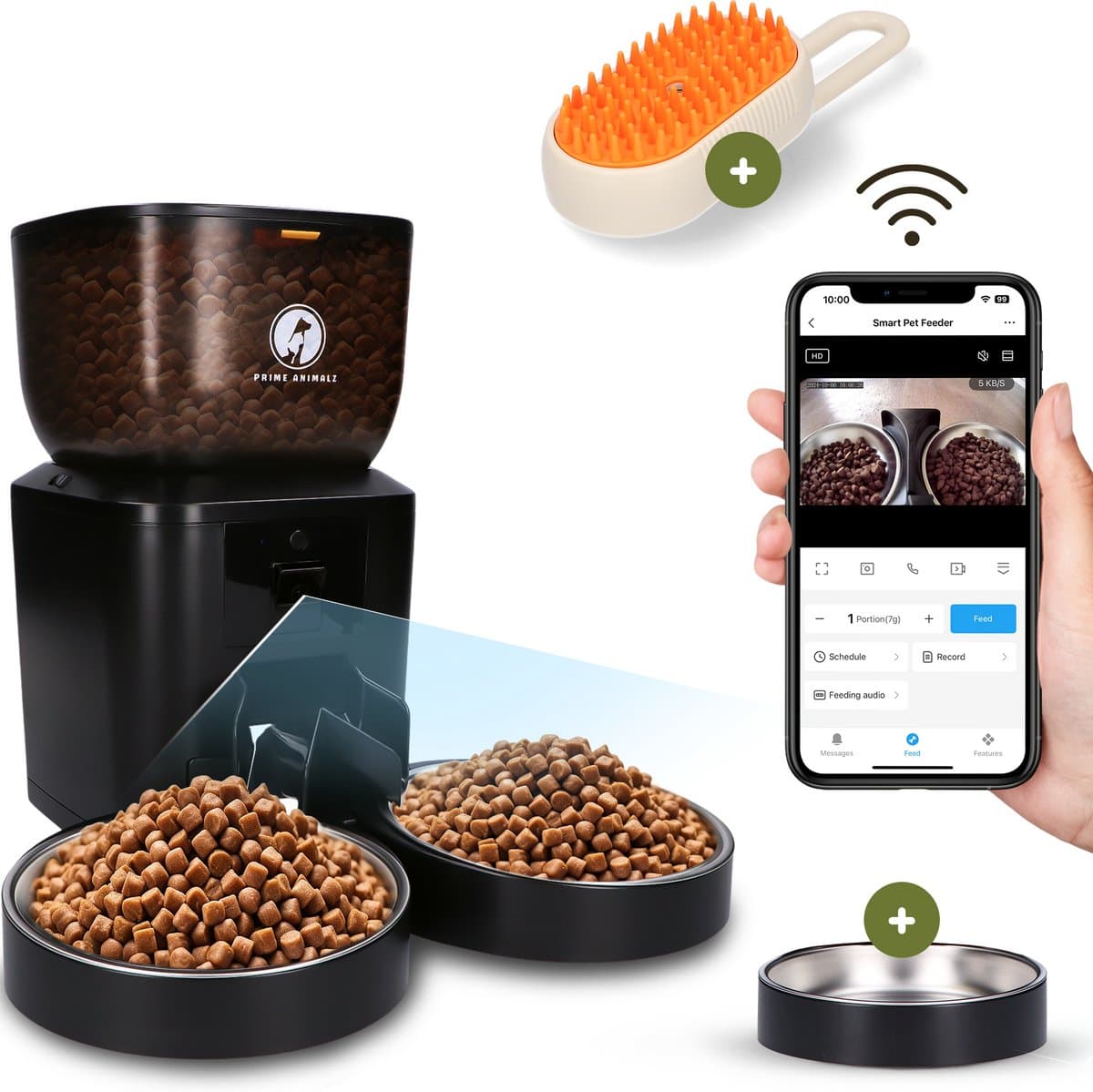 Automatische Voerbak Kat en Hond 4L Premium Upgraded – Slimme Voerdispenser met Camera – Full HD 1080P Night Vision – Two-Way Audio – RVS Dubbele en Enkele Voerbak – App-bediening – Voerschema Instellen – Prime AnimalZ – Zwart