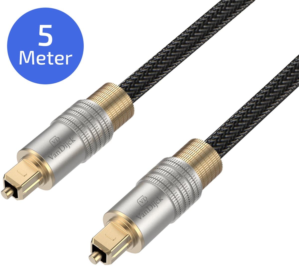 VanDijck Premium Toslink Optische Kabel - Soundbar - 5 meter - Goud/Grijs