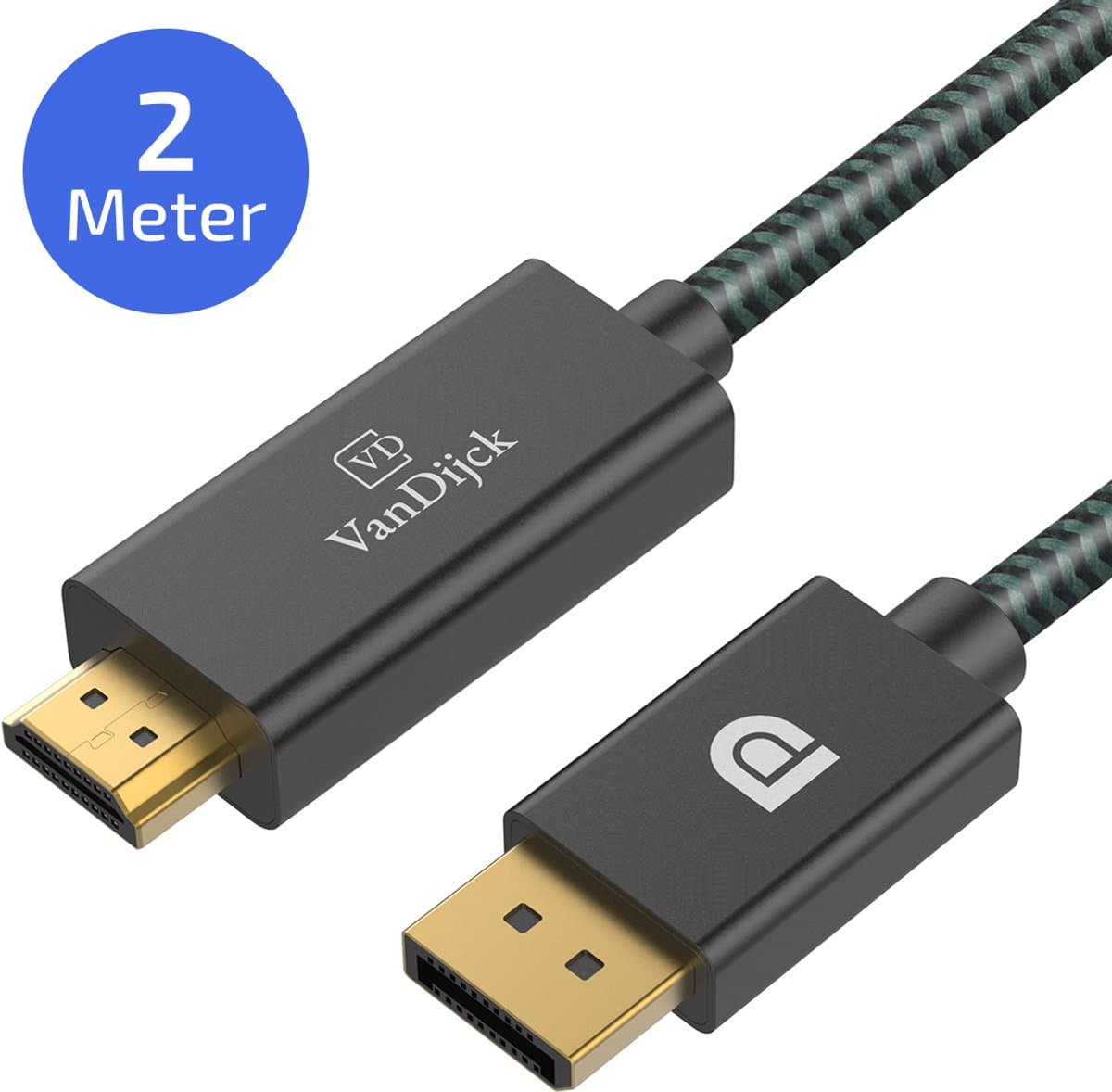 VanDijck DisplayPort naar HDMI Kabel – DP naar HDMI – 4K 60Hz – 2 Meter – Zwart