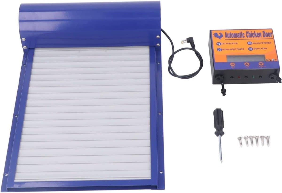 Automatische kippenklep - Kippendeur - Dierenverblijf beveiligen - Timer en LED-display - 28.5 x 20.5 cm - Blauw