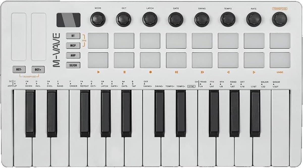 Draadloze MIDI Keyboard Controller met 16 Verlichte Drumpads en Arpeggio - Compact en Draagbaar