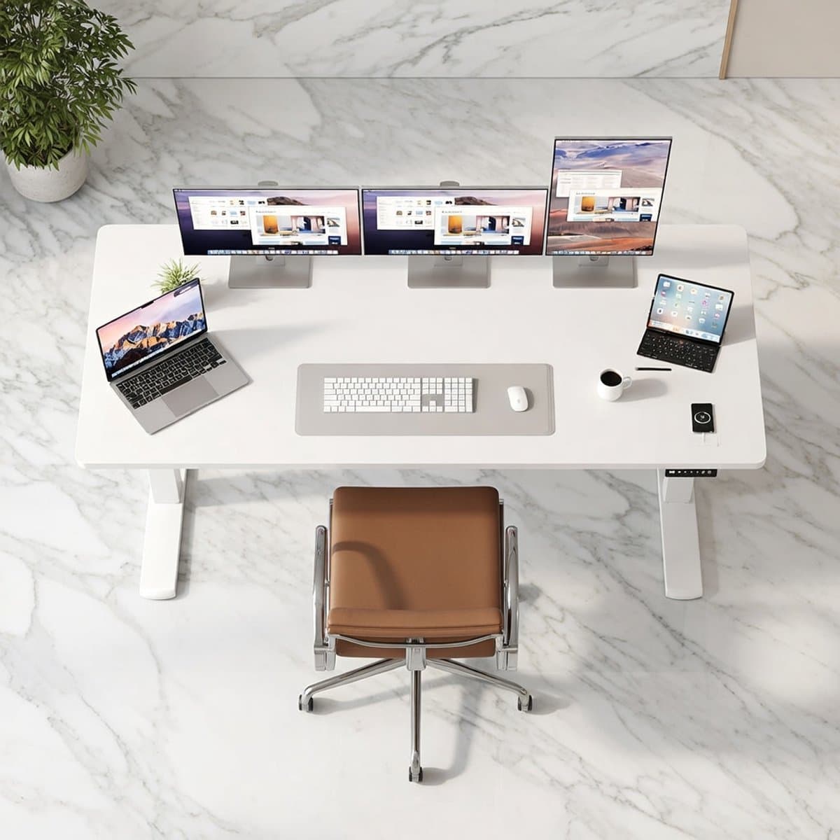 Ergonomisch Elektrisch Verstelbaar Bureau – House&Garden – In Hoogte Verstelbaar 73-118 cm met Geheugenfunctie, Compleet Tafelblad, Sta-bureau, Computertafel, Wit, 110 x 53 cm