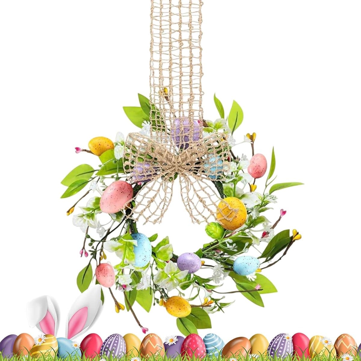 Paaskrans Decoratie - Kunstbloemen Slinger - Feestelijke Versiering - Vouwbaar Strik Design - 28cm Diameter - Kleurrijk