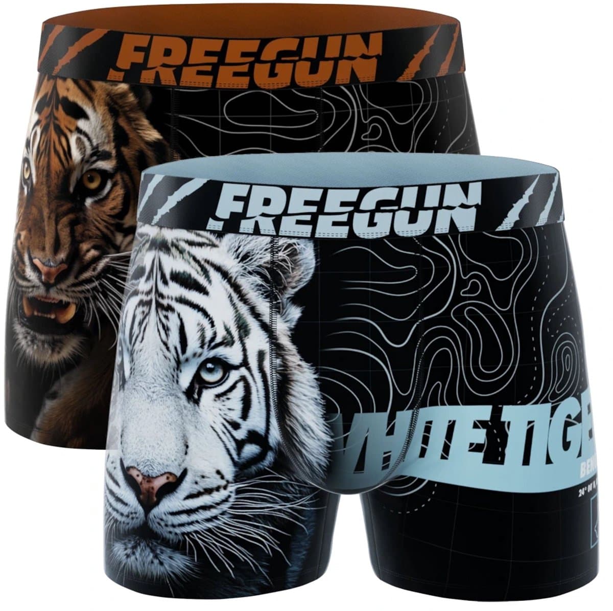 Freegun jongens boxershorts - microvezel - 2-pack - maat 140/152 - Wild foto witte tijger/tijger