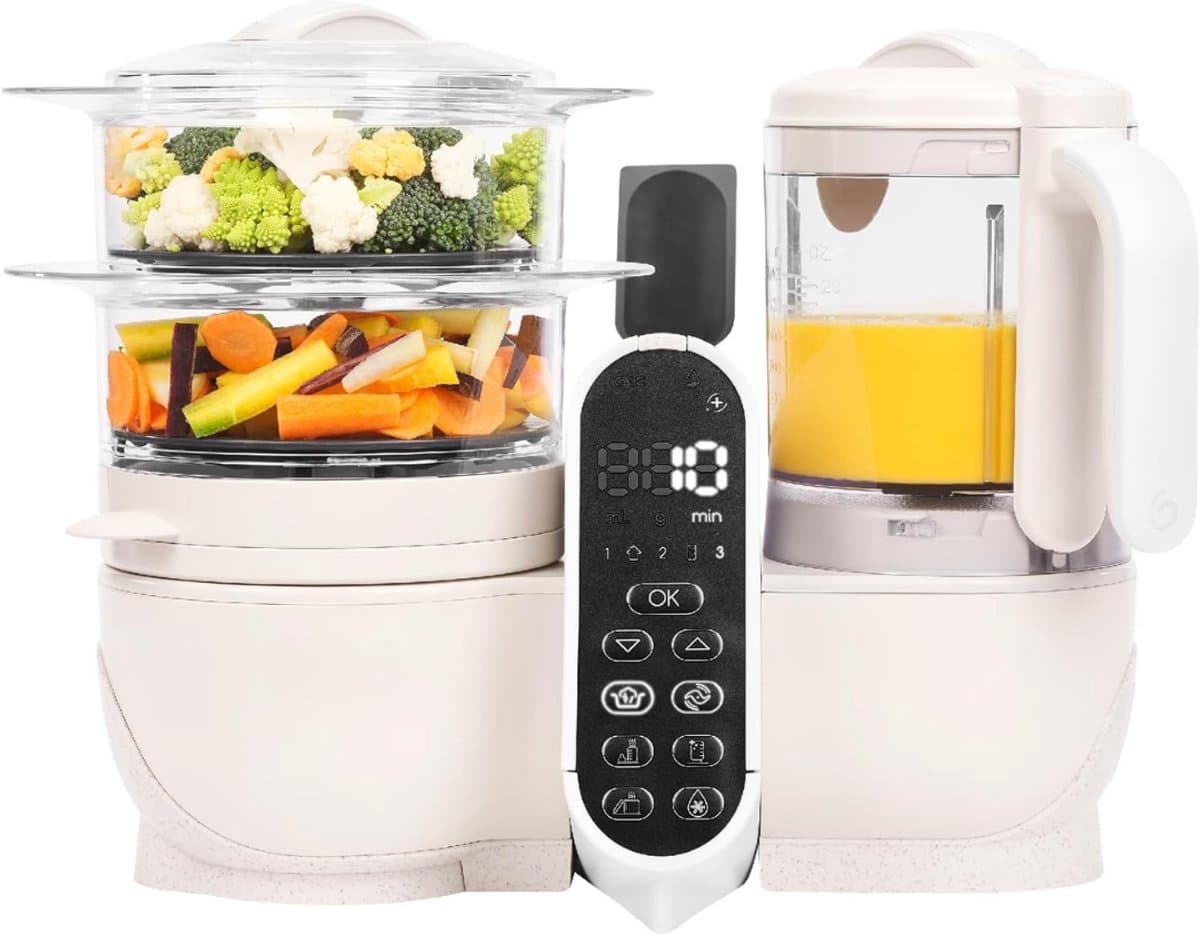 MIRA® Stoomkoker baby - Stomer en Blender - 6-in-1 Multifunctionele Baby Cooker - Beige - 22cm x 28cm x 38cm