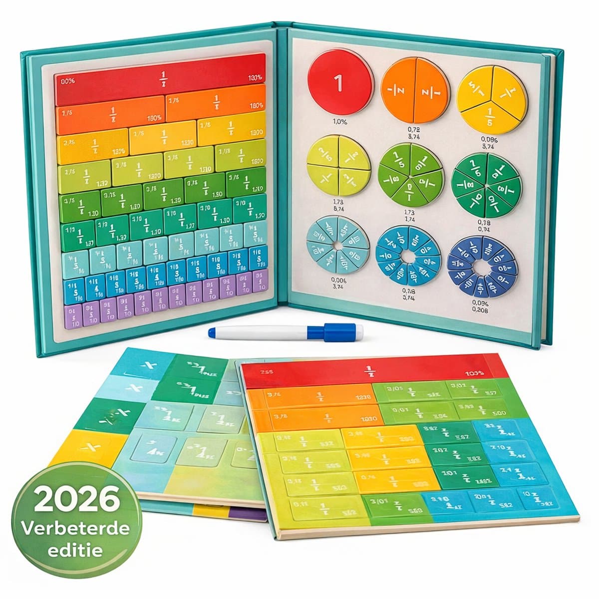 Montessori Breukenboek Magnetisch – Rekenen Oefenen met Breuken & Breukencirkels – Educatief Speelgoed 4-10 Jaar - Inclusief Stift