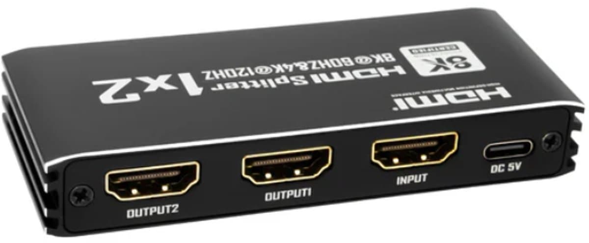 NÖRDIC 4K HDMI 2.1 Splitter 1x2 – HDMI 2.1 Splitter (1→2) – 8K@60Hz & 4K@120Hz HDMI Signaalverdeler