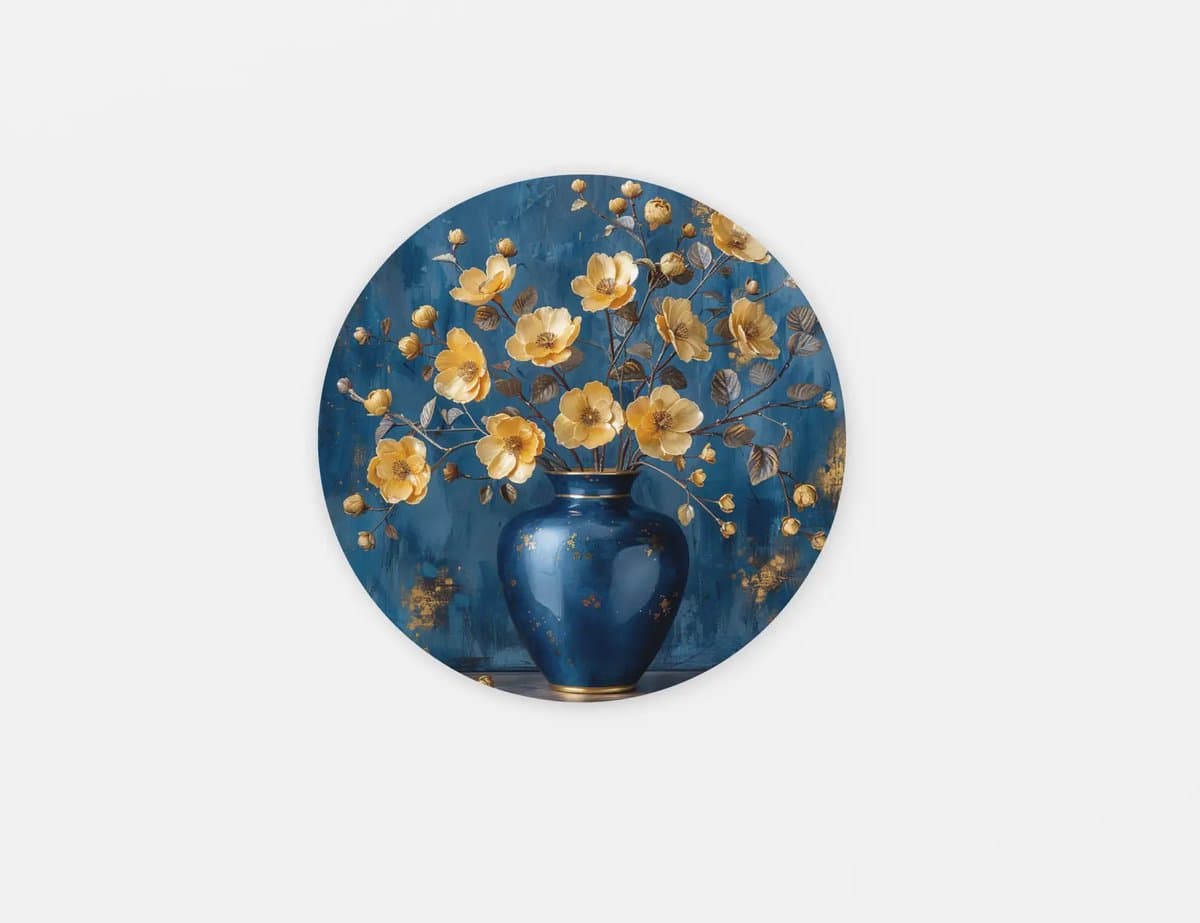 Rond Schilderij - Bloemen - Vaas vol bloemen - Muurcirkel - Wanddecoratie print op Dibond - 40 cm