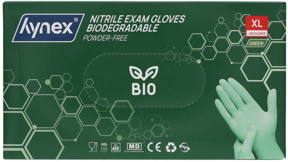 Hynex Biologisch Afbreekbare Nitril Handschoenen Groen – Maat XL – 100 Stuks – Poedervrij – Bio Degradable – Wegwerphandschoenen – Duurzaam