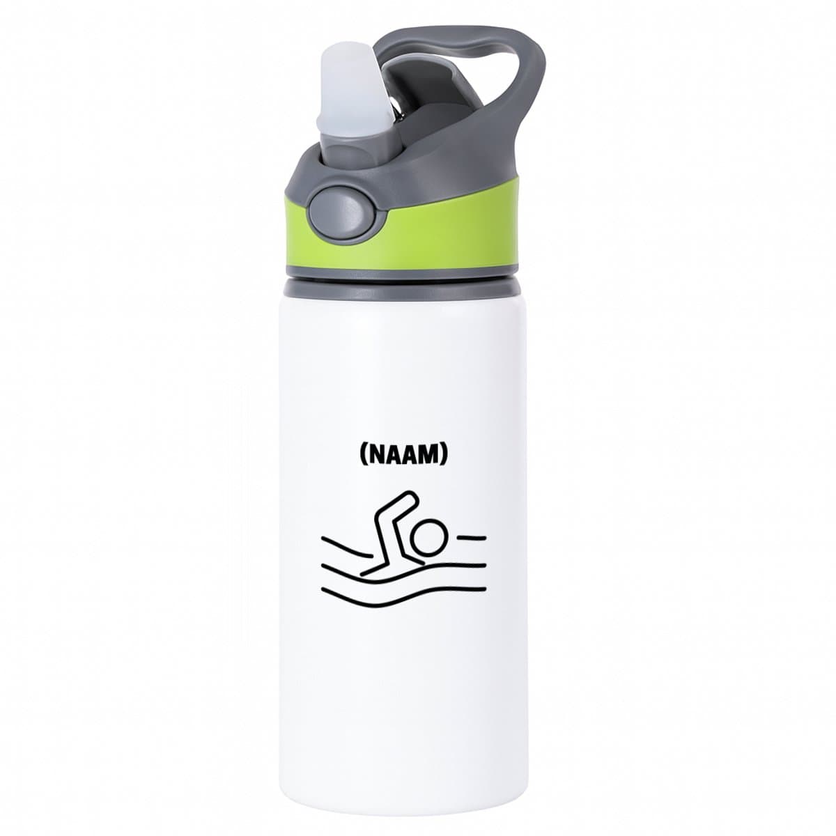Hacebo® - Zwem met eigen naam waterfles met rietje groen - Zwemmen - Zwemmer - Sport - water fles - 650ML