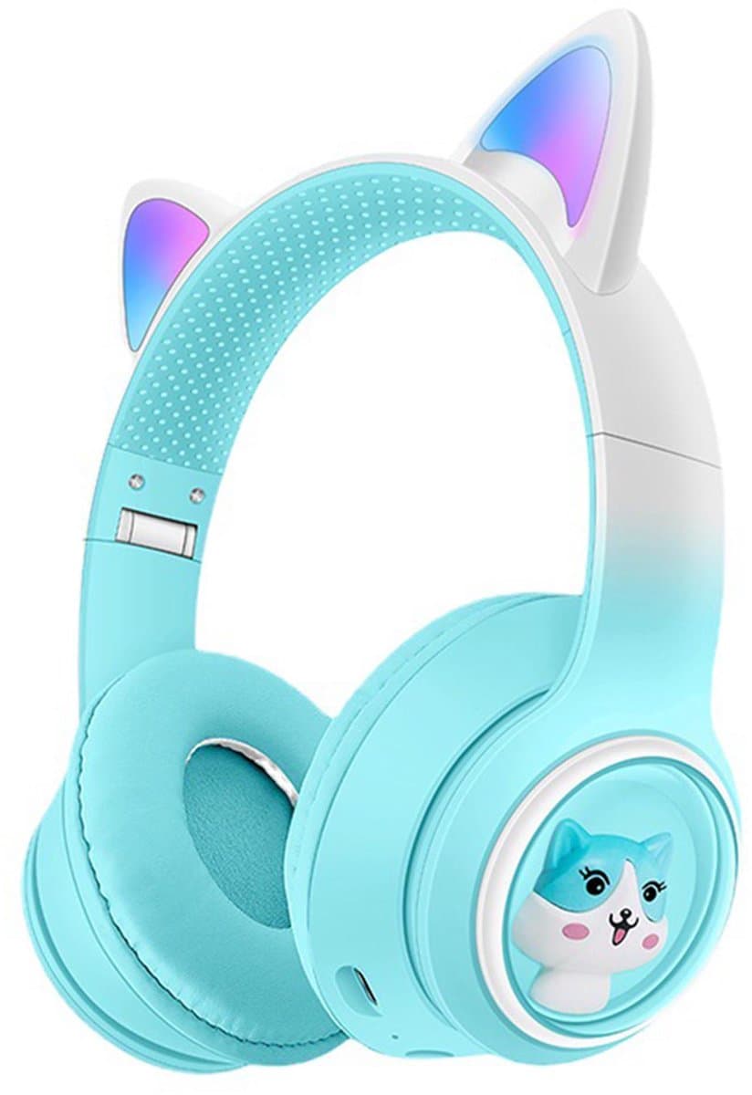 KINSI koptelefoon kinderen Met Kattenoren - koptelefoon draadloos - LED-Licht, FM-Radio, Microfoon​