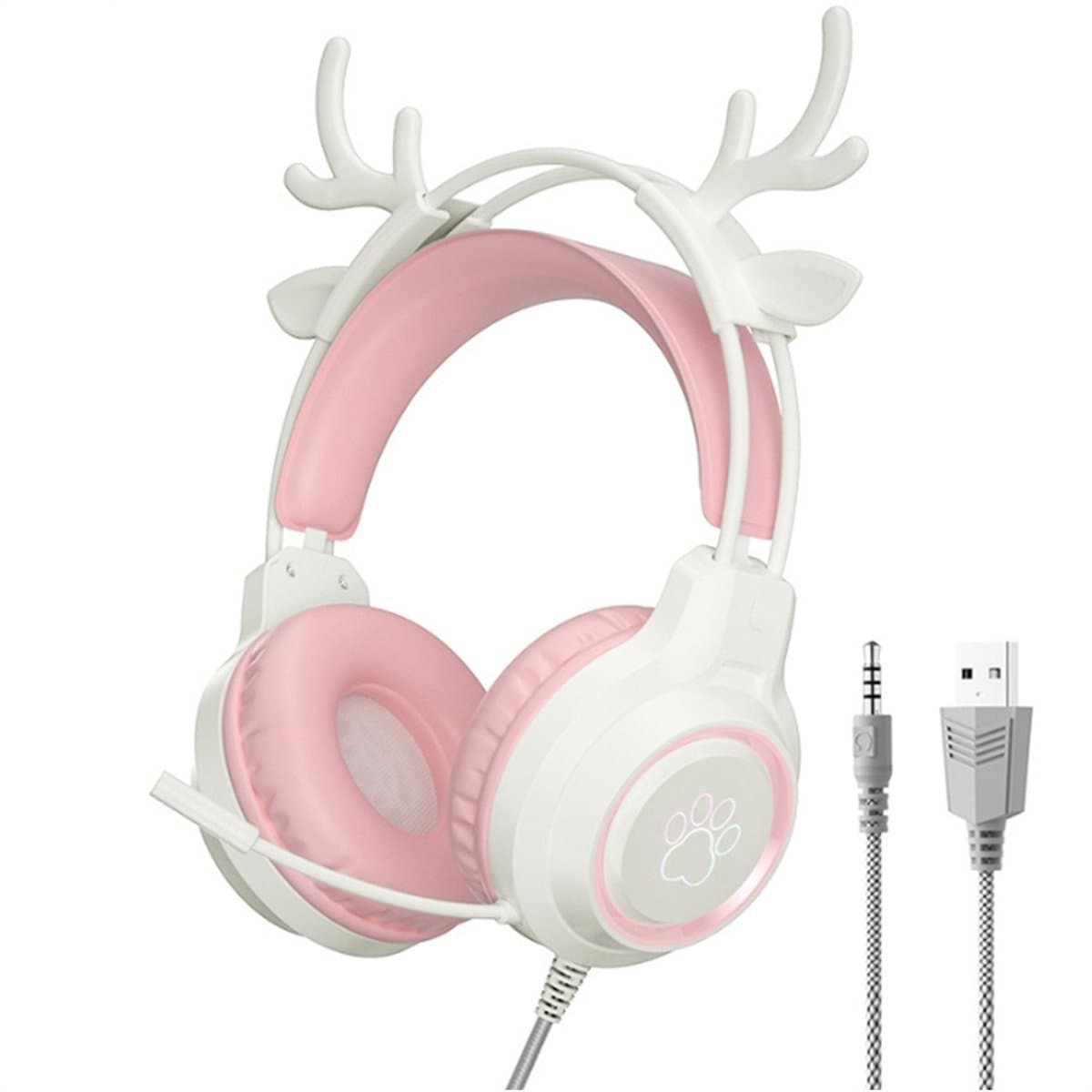 Gaming Headset met hertenoor – Ruisonderdrukkende Over-Ear Koptelefoon met 360° Microfoon – Voor PC/PS5/PS4