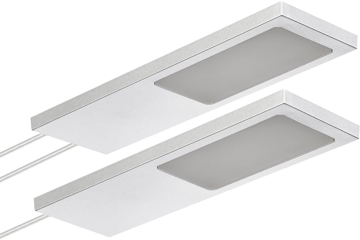 SOTECH set van 2 LED meubellampen GIULIA II zonder sensor zilvergrijs, 4000K neutraal wit incl. transformator & verdeler Onderkastverlichting