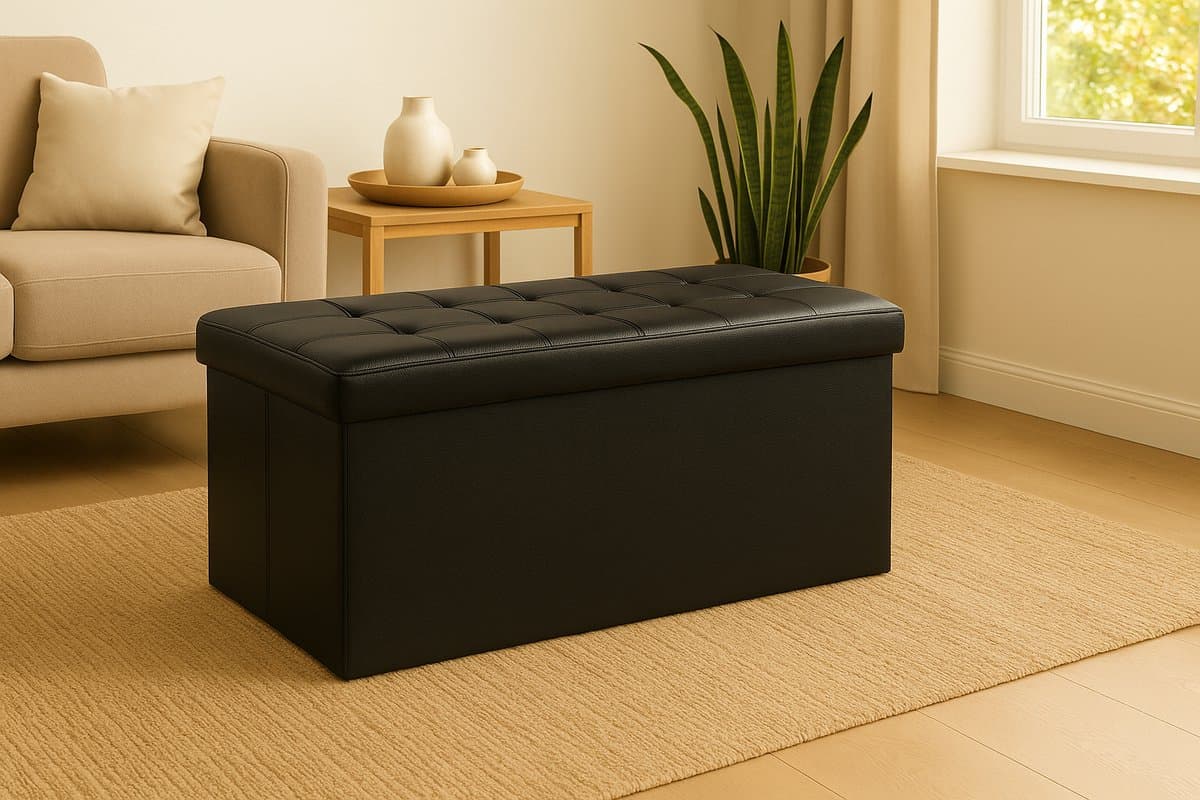 Fameilleur Teddy Opbergbank 82x40x40 cm- zwart- Zitbank met Opbergruimte –Opklapbare Deksel –Comfortabele Zitplaats – Opbergbox Bank -Gestoffeerde Opbergkist -Bankje voor Woonkamer, Hal of Slaapkamer – 100 Liter – Tot 110 kg Belastbaar- opberg bank