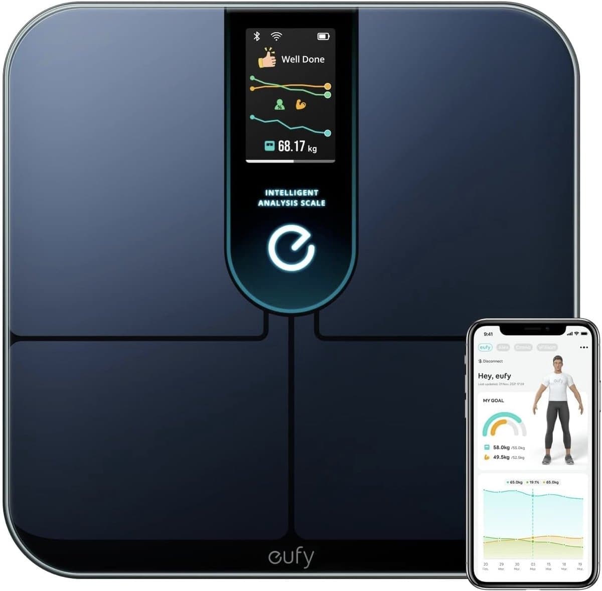 eufy by Anker P3 Balance intelligente Wi-Fi Fitness Tracker P3 Balance intelligente avec analyse Modèle de corps virtuel 3D Balance corporelle numérique avec 16 lectures Fréquence cardiaque IMC