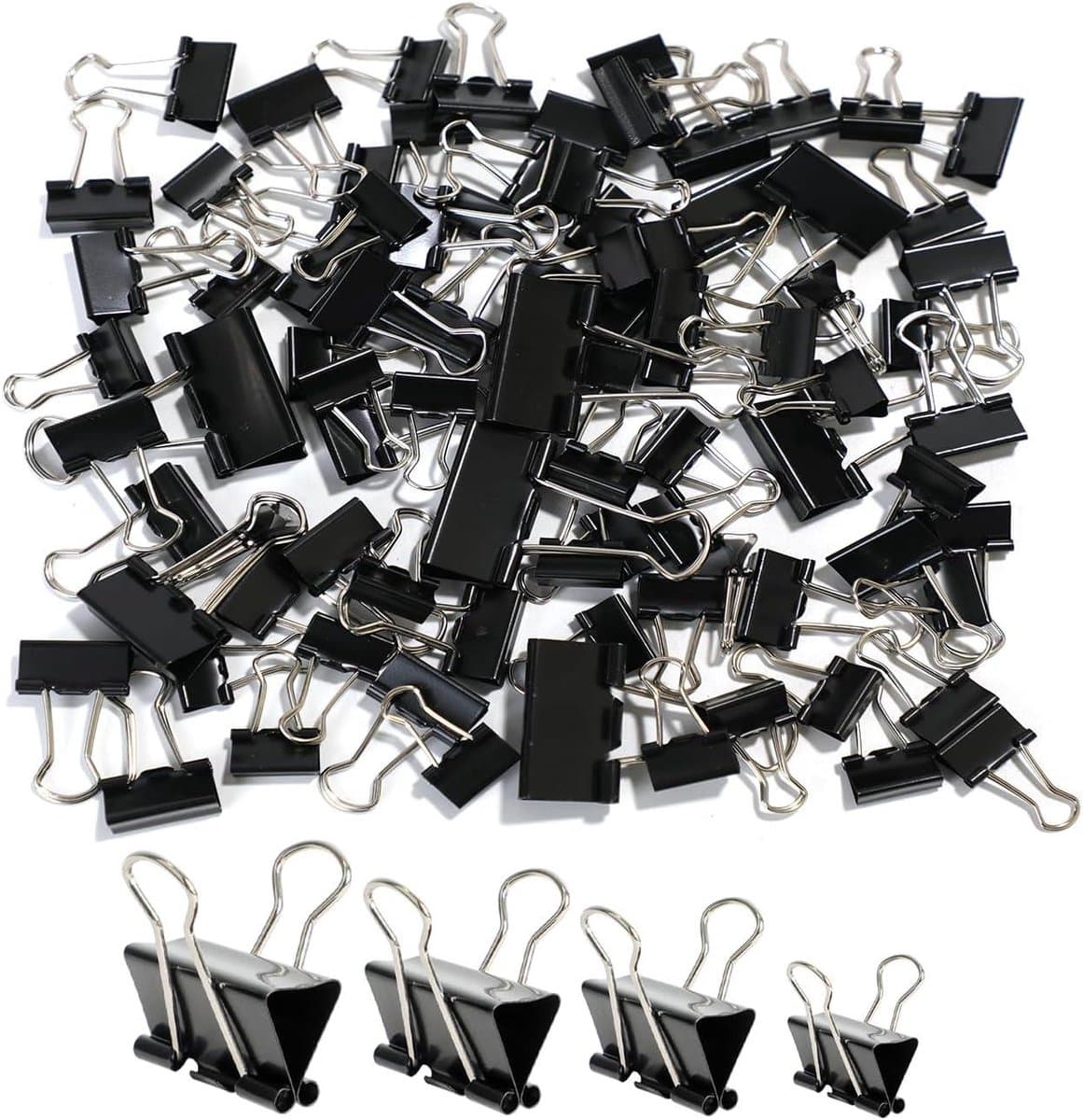 Allecto Plus - Metaal bindclips zwart 4 maten (15 mm/19 mm/25 mm/32 mm) - 90 stuks - Ideaal voor documenten en rekeningen