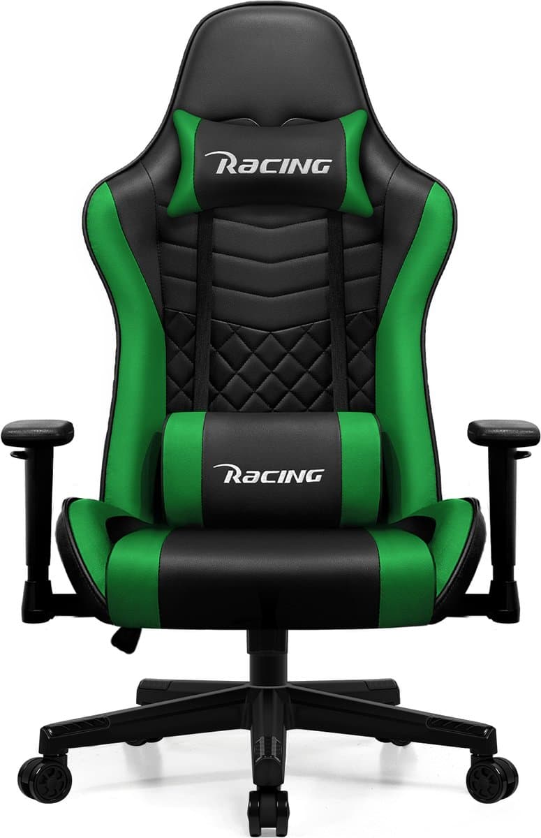 Elekiatech Gaming Stoel – Gamestoel met 90°-170° Verstelbare Rugleuning – Racing Style – Max. 150 kg – Groente/Zwart