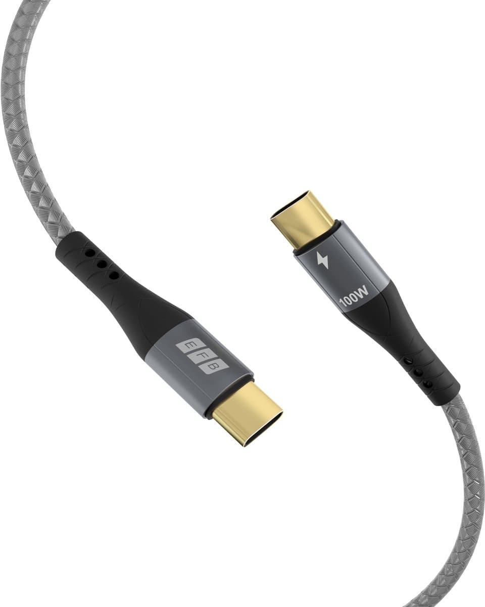 EFB Elektronik USB-C-kabel 100W PD 3.0 5A E-Marker-chip 2m grijs, gouden contacten textielcoating