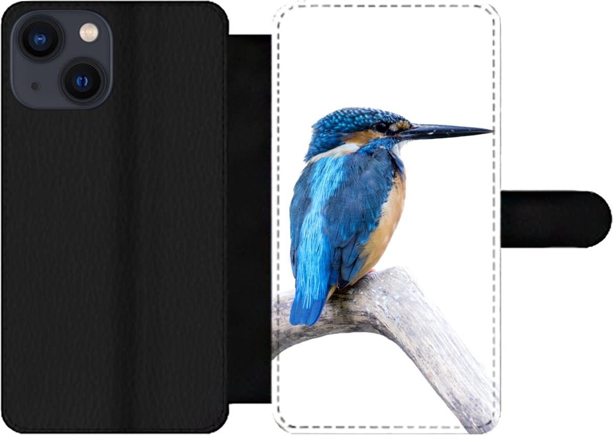Telefoonhoesje Geschikt voor iPhone 13 Mini telefoonhoesje - IJsvogel - Tak - Snavel - Met vakjes - Wallet case met magneetsluiting