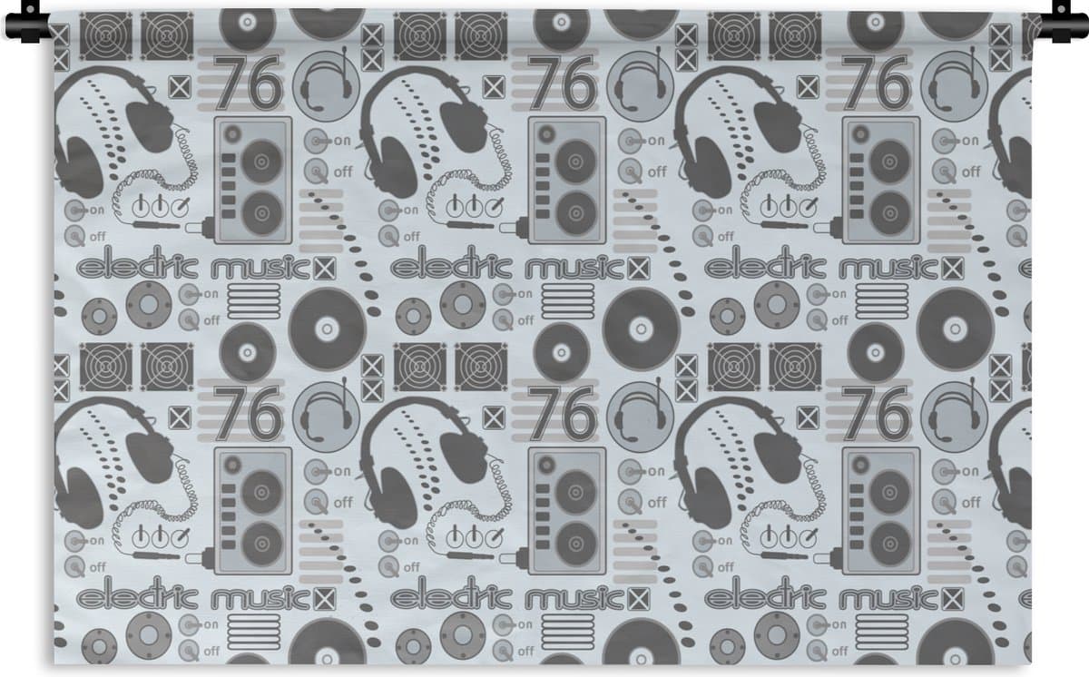 Wandkleed - Wanddoek - DJ - Koptelefoon - Vintage - Tekening - Design - 150x100 cm - Wandtapijt