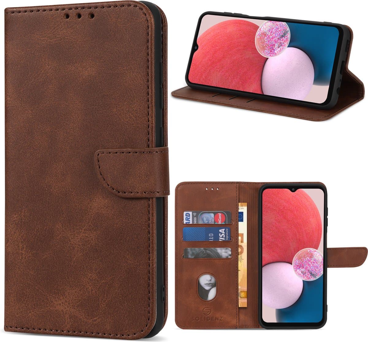 Geschikt Voor Oppo A78 5G Hoesje - Solidenz Bookcase A78 5G - Telefoonhoesje A78 5G - Case Met Pasjeshouder - Cover Hoes - Bruin