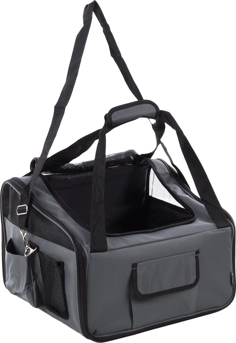 Autostoel hond – Flamingo Autostoel Ida Grijs – 44x34x32cm – 2-in-1 autostoel & draagtas – veilig & comfortabel reizen voor kleine honden