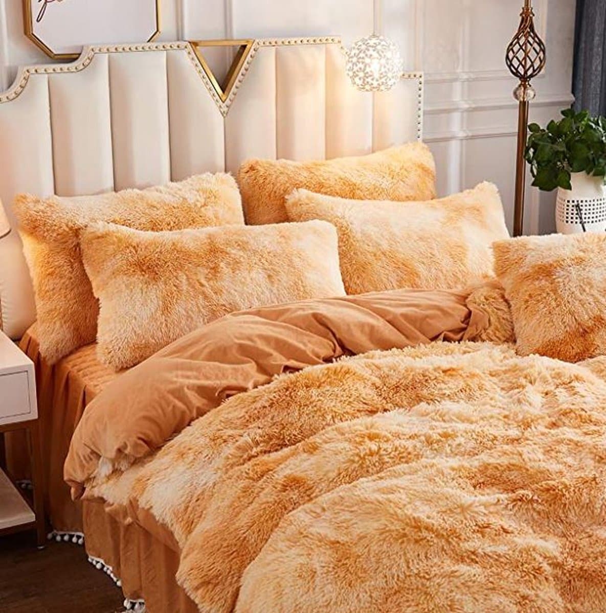 Foozzy Camel Kleur - Ultra zachte fluwelen Lits-jumeaux dekbedovertrek - Luxe - Warm - Pluche Fluffy overtrek ( Zonder Kussenslopen )