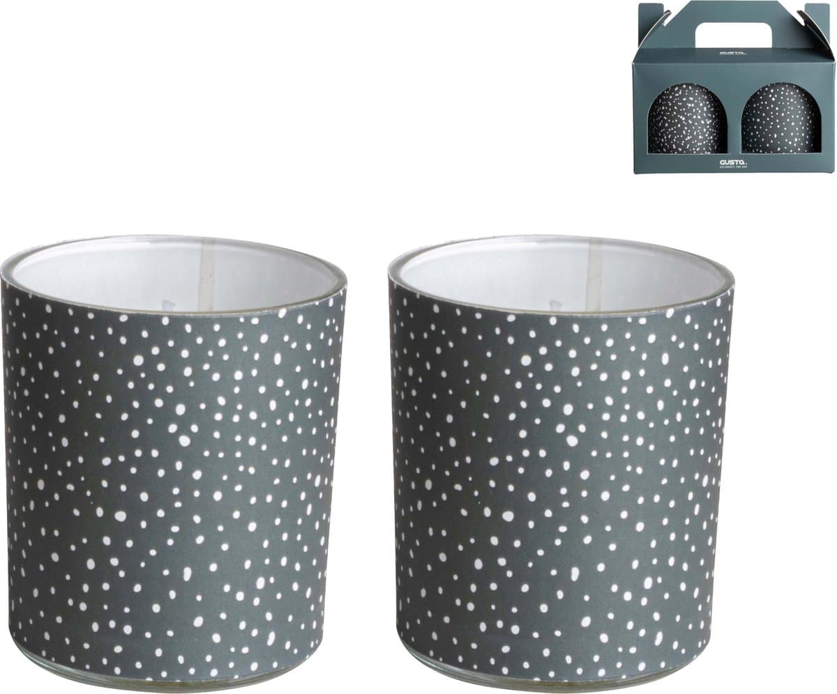 Gusta Giftset Kaarsen - Grijs - stippen -December - Set 2 Stuks