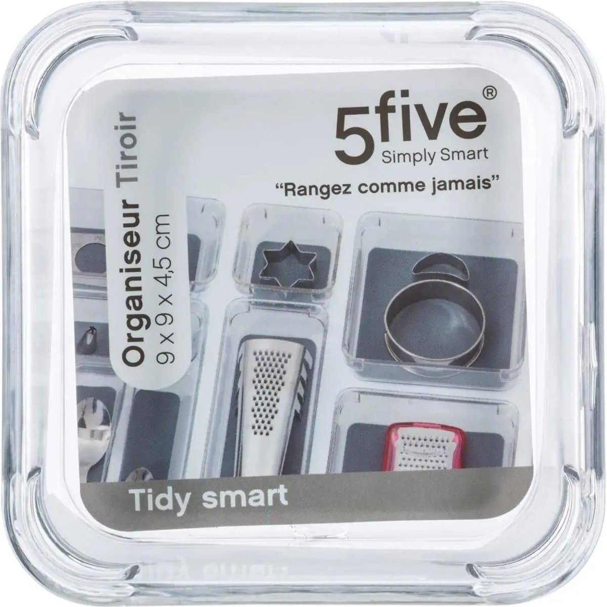 5five Tidy Smart opbergbak van PET-kunststof - Transparant, 9 x 9 x 4,5 cm