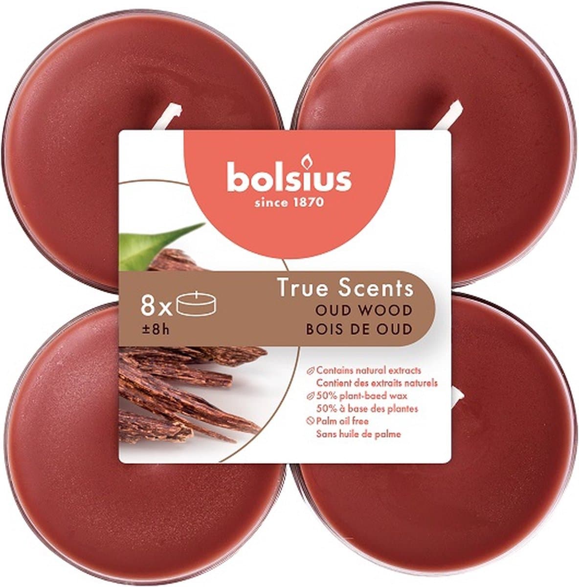 48 stuks Bolsius oud hout - oud wood maxi geurtheelichtjes (8 uur) clear cups True Scents