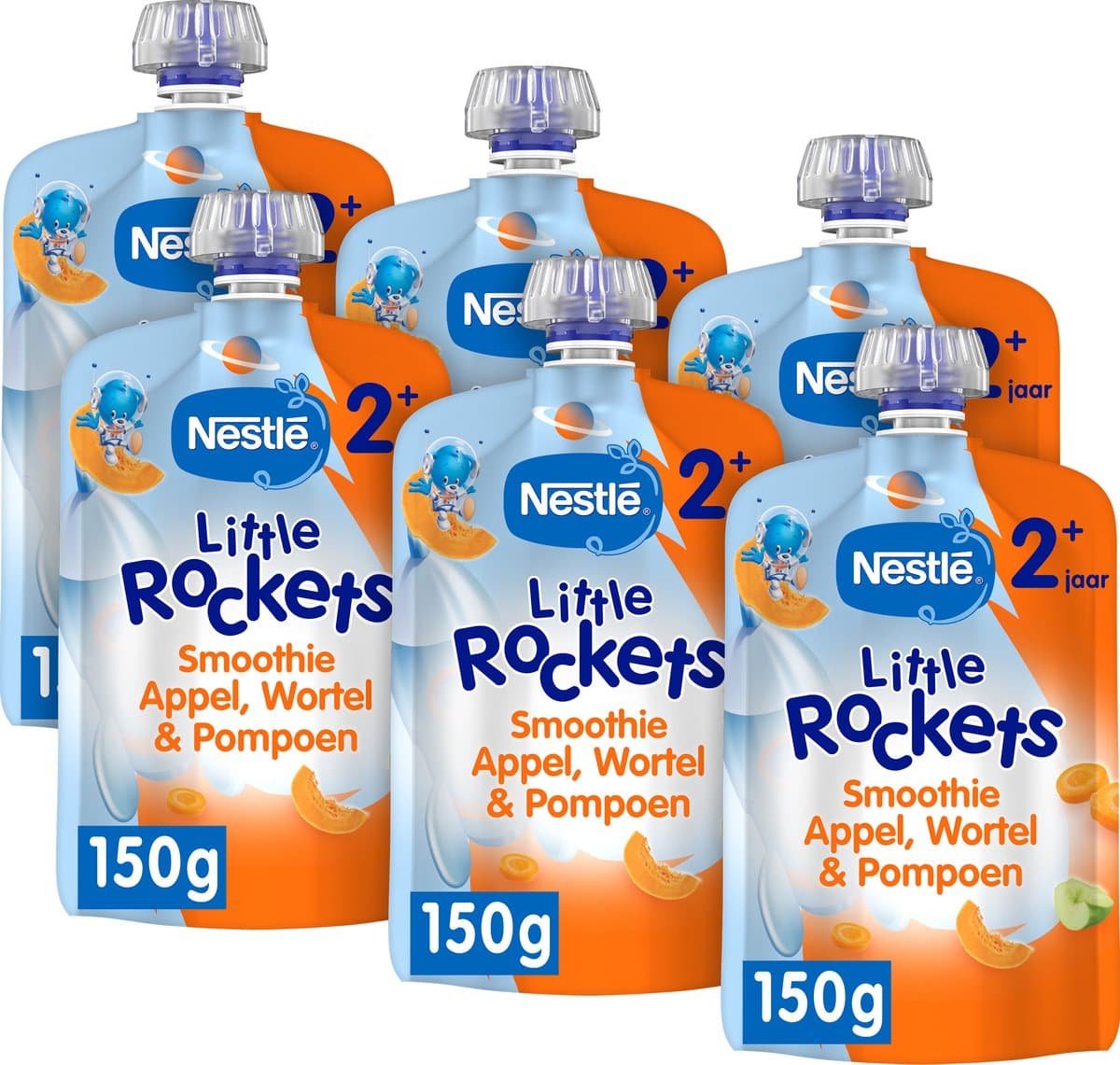 Nestlé Little Rockets Knijpfruit Appel Wortel Pompoen - Peutervoeding Tussendoortjes 2+ - 6 stuks x 150g