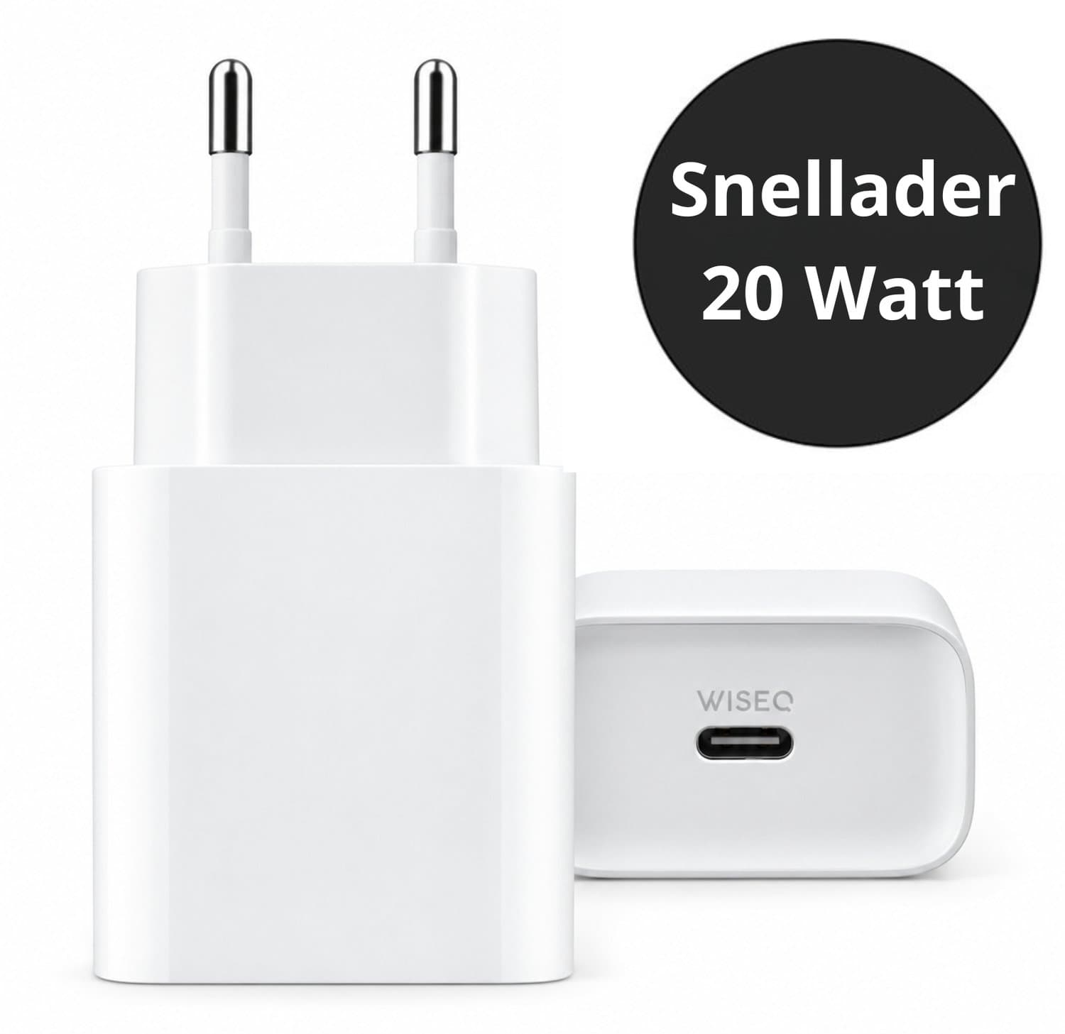 USB C adapter 20W Snellader - Oplaadstekker - Stekker USB C - Wit - WiseQ