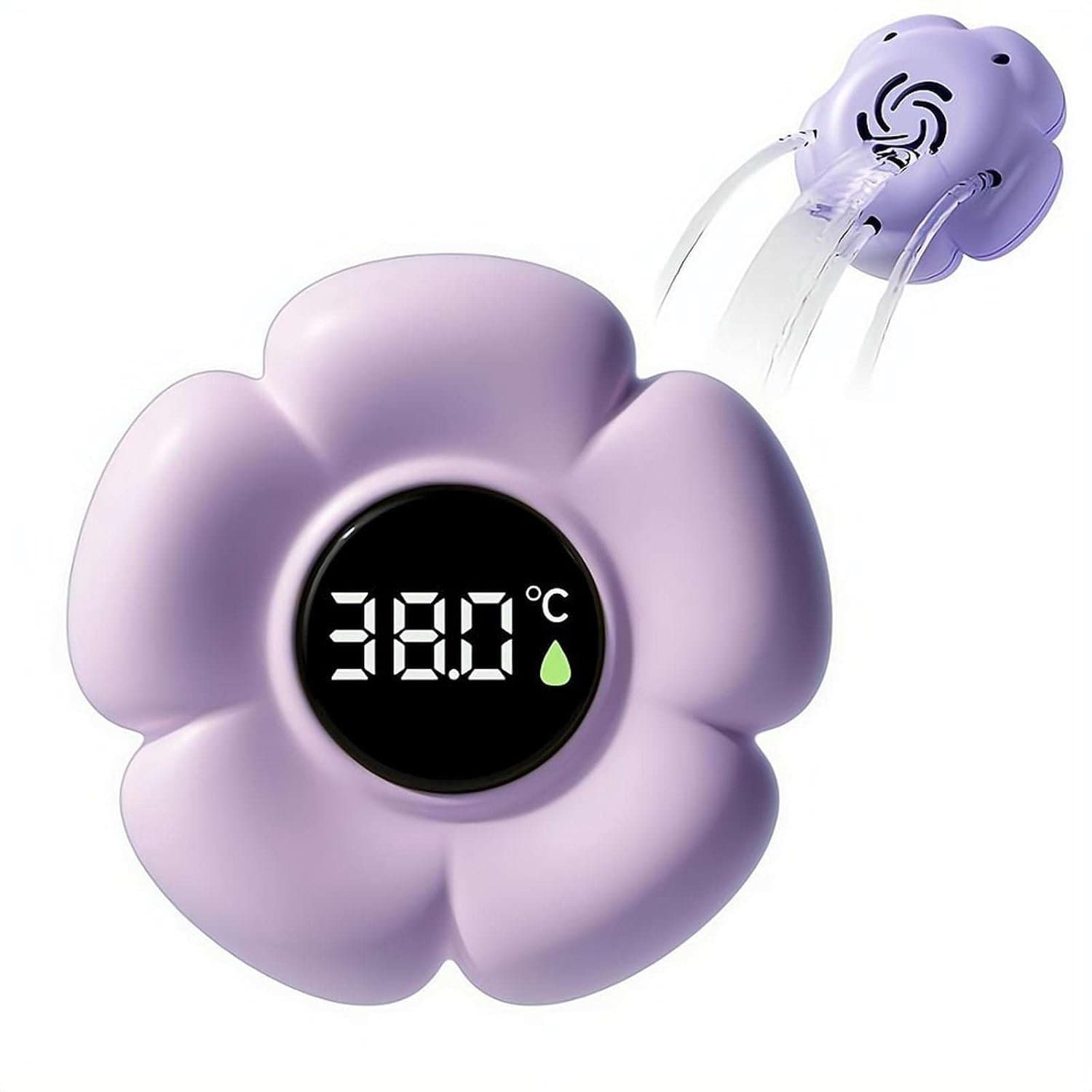 Badthermometer Baby - Veilig & Oplaadbaar - Waterthermometer - Bad/kamerthermometer - Thermometer - Watertemperatuurmeter met Led Scherm - Luxe Badthermometer voor Baby & Kind - 3D Bloemen Ontwerp - Waterdicht - 0°C tot 80°C - Paars